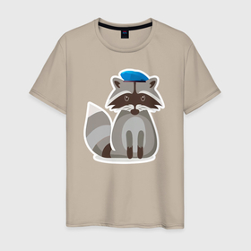 Мужская футболка хлопок с принтом Боевой енот злится в Екатеринбурге, 100% хлопок | прямой крой, круглый вырез горловины, длина до линии бедер, слегка спущенное плечо. | 