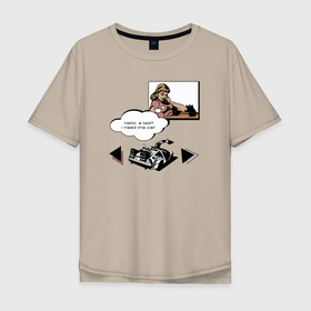 Мужская футболка хлопок Oversize с принтом Поп арт девушка вызывает Делориан в Тюмени, 100% хлопок | свободный крой, круглый ворот, “спинка” длиннее передней части | 