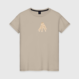 Женская футболка хлопок с принтом Рука зомби, вещь семейки Аддамс в Белгороде, 100% хлопок | прямой крой, круглый вырез горловины, длина до линии бедер, слегка спущенное плечо | 
