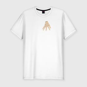 Мужская футболка хлопок Slim с принтом Рука зомби, вещь семейки Аддамс в Санкт-Петербурге, 92% хлопок, 8% лайкра | приталенный силуэт, круглый вырез ворота, длина до линии бедра, короткий рукав | 