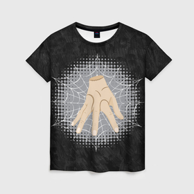 Женская футболка 3D с принтом Жуткая рука зомби в паутине в Петрозаводске, 100% полиэфир ( синтетическое хлопкоподобное полотно) | прямой крой, круглый вырез горловины, длина до линии бедер | 