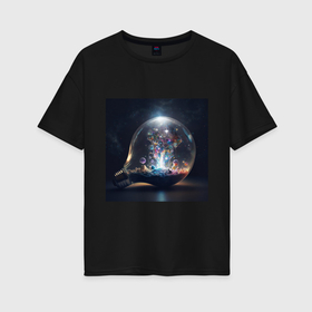 Женская футболка хлопок Oversize с принтом Волшебство в космосе в Курске, 100% хлопок | свободный крой, круглый ворот, спущенный рукав, длина до линии бедер
 | 