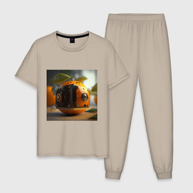 Мужская пижама хлопок с принтом Нереальный апельсин в Петрозаводске, 100% хлопок | брюки и футболка прямого кроя, без карманов, на брюках мягкая резинка на поясе и по низу штанин
 | Тематика изображения на принте: 