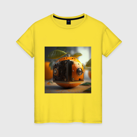 Женская футболка хлопок с принтом Нереальный апельсин в Кировске, 100% хлопок | прямой крой, круглый вырез горловины, длина до линии бедер, слегка спущенное плечо | 