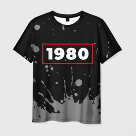 Мужская футболка 3D с принтом 1980   в красной рамке на темном в Белгороде, 100% полиэфир | прямой крой, круглый вырез горловины, длина до линии бедер | 
