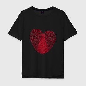 Мужская футболка хлопок Oversize с принтом Сердце в виде отпечатков в Екатеринбурге, 100% хлопок | свободный крой, круглый ворот, “спинка” длиннее передней части | 