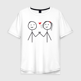 Мужская футболка хлопок Oversize с принтом Влюбленная парочка   рисунок в Санкт-Петербурге, 100% хлопок | свободный крой, круглый ворот, “спинка” длиннее передней части | 