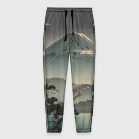 Мужские брюки 3D с принтом Великий вулкан Фудзияма в Тюмени, 100% полиэстер | манжеты по низу, эластичный пояс регулируется шнурком, по бокам два кармана без застежек, внутренняя часть кармана из мелкой сетки | 