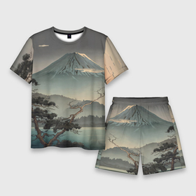 Мужской костюм с шортами 3D с принтом Великий вулкан Фудзияма в Рязани,  |  | 
