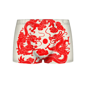 Мужские трусы 3D с принтом Японские красные драконы в Белгороде, 50% хлопок, 50% полиэстер | классическая посадка, на поясе мягкая тканевая резинка | Тематика изображения на принте: 