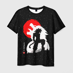 Мужская футболка 3D с принтом Dragon Ball красная луна и Гоку , 100% полиэфир | прямой крой, круглый вырез горловины, длина до линии бедер | Тематика изображения на принте: 