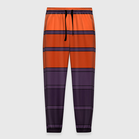 Мужские брюки 3D с принтом Полосатый фиолетово оранжевый узор в Кировске, 100% полиэстер | манжеты по низу, эластичный пояс регулируется шнурком, по бокам два кармана без застежек, внутренняя часть кармана из мелкой сетки | 