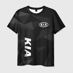 Мужская футболка 3D с принтом KIA серые треугольники в Тюмени, 100% полиэфир | прямой крой, круглый вырез горловины, длина до линии бедер | Тематика изображения на принте: 