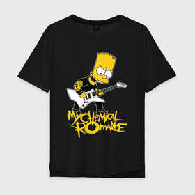 Мужская футболка хлопок Oversize с принтом My Chemical Romance Барт Симпсон рокер в Кировске, 100% хлопок | свободный крой, круглый ворот, “спинка” длиннее передней части | 