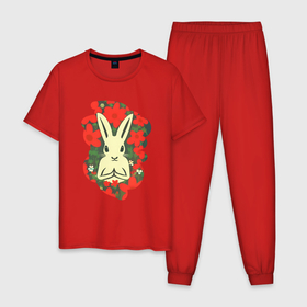 Мужская пижама хлопок с принтом Дзен кролик в Екатеринбурге, 100% хлопок | брюки и футболка прямого кроя, без карманов, на брюках мягкая резинка на поясе и по низу штанин
 | 