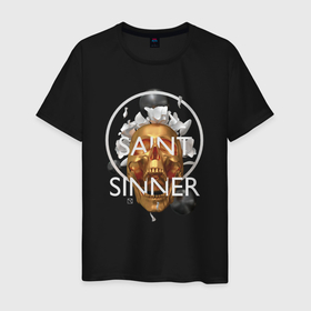 Мужская футболка хлопок с принтом Saint Sinner в Новосибирске, 100% хлопок | прямой крой, круглый вырез горловины, длина до линии бедер, слегка спущенное плечо. | 