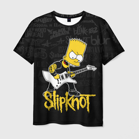 Мужская футболка 3D с принтом Slipknot Барт Симпсон рокер логотипы в Новосибирске, 100% полиэфир | прямой крой, круглый вырез горловины, длина до линии бедер | 
