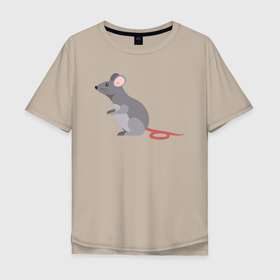 Мужская футболка хлопок Oversize с принтом Милый мышонок в Тюмени, 100% хлопок | свободный крой, круглый ворот, “спинка” длиннее передней части | 