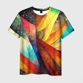 Мужская футболка 3D с принтом Радужная абстракция со звездами в Белгороде, 100% полиэфир | прямой крой, круглый вырез горловины, длина до линии бедер | 