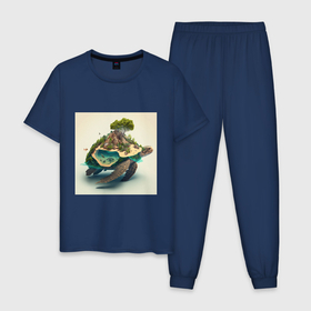 Мужская пижама хлопок с принтом Черепаший остров в Курске, 100% хлопок | брюки и футболка прямого кроя, без карманов, на брюках мягкая резинка на поясе и по низу штанин
 | 