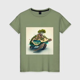 Женская футболка хлопок с принтом Черепаший остров в Курске, 100% хлопок | прямой крой, круглый вырез горловины, длина до линии бедер, слегка спущенное плечо | 