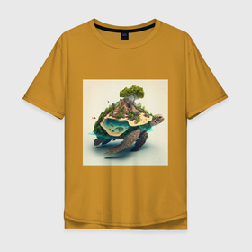 Мужская футболка хлопок Oversize с принтом Черепаший остров в Курске, 100% хлопок | свободный крой, круглый ворот, “спинка” длиннее передней части | 
