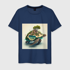 Мужская футболка хлопок с принтом Черепаший остров в Курске, 100% хлопок | прямой крой, круглый вырез горловины, длина до линии бедер, слегка спущенное плечо. | 