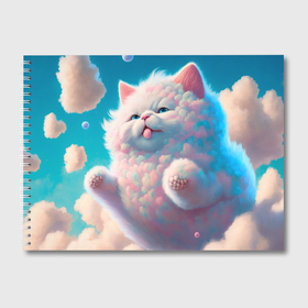 Альбом для рисования с принтом Белый пушистый кот бегает по облакам в Тюмени, 100% бумага
 | матовая бумага, плотность 200 мг. | Тематика изображения на принте: 