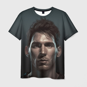 Мужская футболка 3D с принтом Портрет арт Месси в Кировске, 100% полиэфир | прямой крой, круглый вырез горловины, длина до линии бедер | 