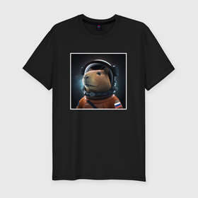 Мужская футболка хлопок Slim с принтом Капибару астронавт в Курске, 92% хлопок, 8% лайкра | приталенный силуэт, круглый вырез ворота, длина до линии бедра, короткий рукав | 