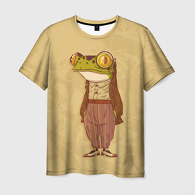 Мужская футболка 3D с принтом Лягуха с моноклем в Петрозаводске, 100% полиэфир | прямой крой, круглый вырез горловины, длина до линии бедер | 