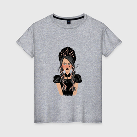 Женская футболка хлопок с принтом готическая девушка в кокошнике в Белгороде, 100% хлопок | прямой крой, круглый вырез горловины, длина до линии бедер, слегка спущенное плечо | 