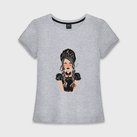Женская футболка хлопок Slim с принтом готическая девушка в кокошнике в Курске,  |  | 
