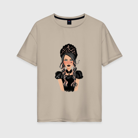 Женская футболка хлопок Oversize с принтом готическая девушка в кокошнике в Курске, 100% хлопок | свободный крой, круглый ворот, спущенный рукав, длина до линии бедер
 | 