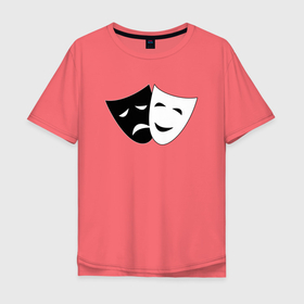 Мужская футболка хлопок Oversize с принтом Театральные маски грусти и радости в Тюмени, 100% хлопок | свободный крой, круглый ворот, “спинка” длиннее передней части | 