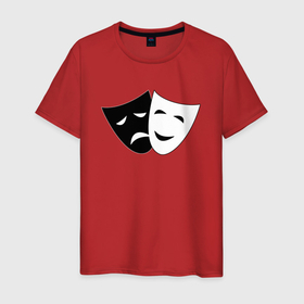 Мужская футболка хлопок с принтом Театральные маски грусти и радости в Кировске, 100% хлопок | прямой крой, круглый вырез горловины, длина до линии бедер, слегка спущенное плечо. | 