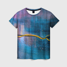 Женская футболка 3D с принтом Абстрактный сине фиолетовый туман и краски в Кировске, 100% полиэфир ( синтетическое хлопкоподобное полотно) | прямой крой, круглый вырез горловины, длина до линии бедер | 