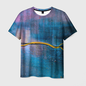 Мужская футболка 3D с принтом Абстрактный сине фиолетовый туман и краски в Белгороде, 100% полиэфир | прямой крой, круглый вырез горловины, длина до линии бедер | 