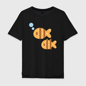 Мужская футболка хлопок Oversize с принтом Две золотые рыбки в Санкт-Петербурге, 100% хлопок | свободный крой, круглый ворот, “спинка” длиннее передней части | 