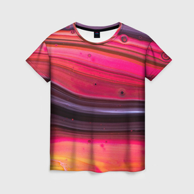 Женская футболка 3D с принтом Абстрактные волны оттенков красного и фиолетового в Рязани, 100% полиэфир ( синтетическое хлопкоподобное полотно) | прямой крой, круглый вырез горловины, длина до линии бедер | 