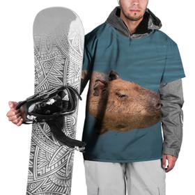 Накидка на куртку 3D с принтом Капибара засыпает под водой , 100% полиэстер |  | Тематика изображения на принте: 