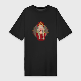 Платье-футболка хлопок с принтом девушка в кокошнике в Курске,  |  | 