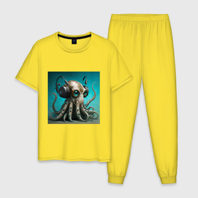Мужская пижама хлопок с принтом Осминог подводник в Кировске, 100% хлопок | брюки и футболка прямого кроя, без карманов, на брюках мягкая резинка на поясе и по низу штанин
 | 