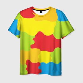 Мужская футболка 3D с принтом Кляксы разноцветные   детский камуфляж в Курске, 100% полиэфир | прямой крой, круглый вырез горловины, длина до линии бедер | 