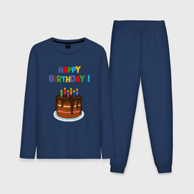 Мужская пижама с лонгсливом хлопок с принтом Шоколадный торт с днём рождения в Кировске,  |  | 