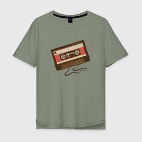 Мужская футболка хлопок Oversize с принтом Аудиокассета в Санкт-Петербурге, 100% хлопок | свободный крой, круглый ворот, “спинка” длиннее передней части | 