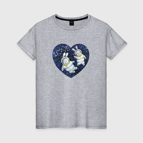 Женская футболка хлопок с принтом Влюбленные кролики космонавты в Белгороде, 100% хлопок | прямой крой, круглый вырез горловины, длина до линии бедер, слегка спущенное плечо | 