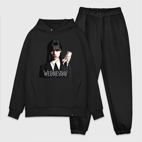 Мужской костюм oversize хлопок с принтом Уэнсдей Аддамс и вещь на плече в Ухте,  |  | 