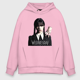 Мужское худи Oversize хлопок с принтом Уэнсдей Аддамс и вещь на плече в Ухте, френч-терри — 70% хлопок, 30% полиэстер. Мягкий теплый начес внутри —100% хлопок | боковые карманы, эластичные манжеты и нижняя кромка, капюшон на магнитной кнопке | 