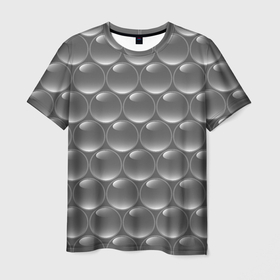 Мужская футболка 3D с принтом Абстрактное множество серых металлических шаров , 100% полиэфир | прямой крой, круглый вырез горловины, длина до линии бедер | 